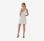 Fringe-Trim Short Sheath Cocktail Halter Dress In Ivory 4