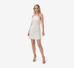 Fringe-Trim Short Sheath Cocktail Halter Dress In Ivory 1