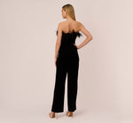 Feather Trimmed Strapless Velvet Jumpsuit In Black 5