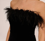 Feather Trimmed Strapless Velvet Jumpsuit In Black 3