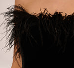 Feather Trimmed Strapless Velvet Jumpsuit In Black 4