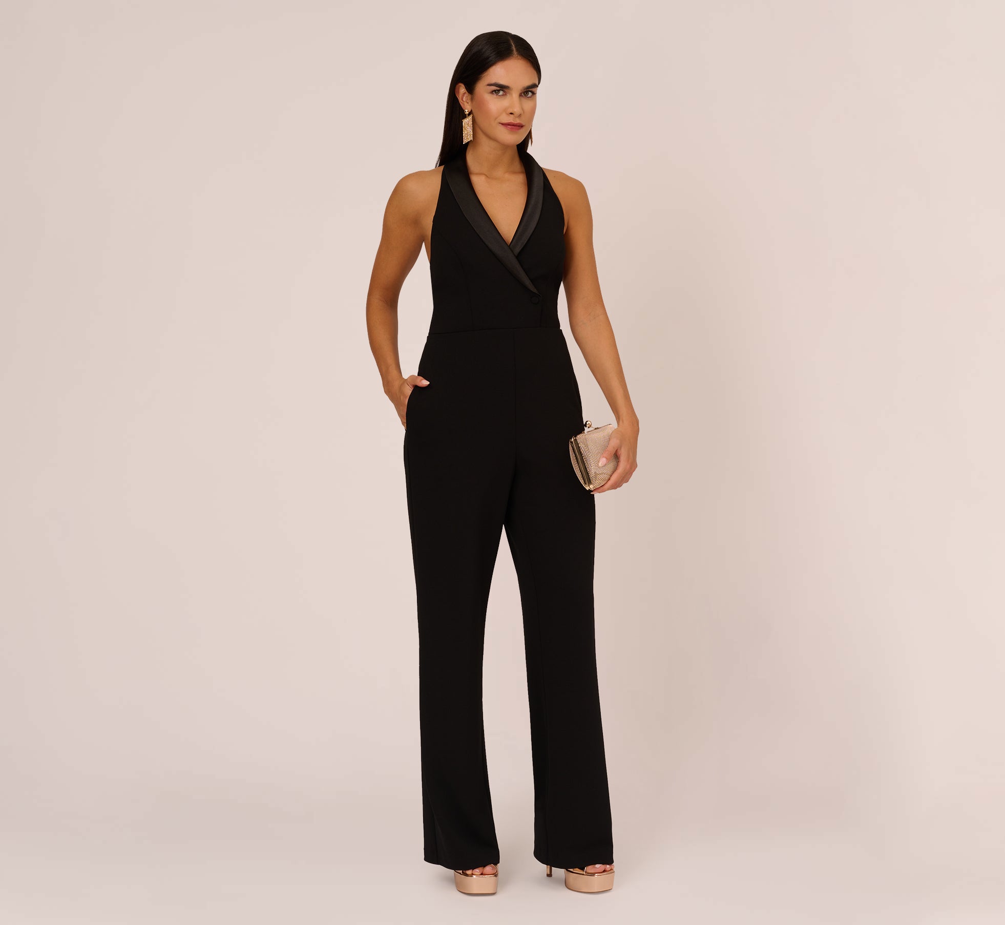 Tuxedo Jumpsuit With Halter Neckline In Black 1