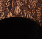 Long Sleeve Velvet Midi Dress With Sheer Lace Details In Black 6