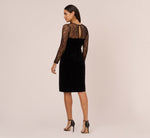 Long Sleeve Velvet Midi Dress With Sheer Lace Details In Black 5