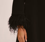 Knit Crepe One Shoulder Long Sleeve Dress With Feather Accents In Black 4
