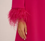Knit Crepe One Shoulder Long Sleeve Dress With Feather Accents In Bright Rose 5
