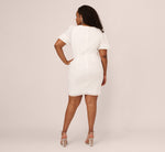 Plus Size Puff Short Sleeve Sheath Dress With Ruffle Accent In Ivory 6