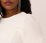 Plus Size Puff Short Sleeve Sheath Dress With Ruffle Accent In Ivory 5