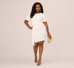 Plus Size Puff Short Sleeve Sheath Dress With Ruffle Accent In Ivory 2