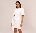 Puff Short Sleeve Sheath Dress With Ruffle Accent In Ivory 2