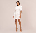 Puff Short Sleeve Sheath Dress With Ruffle Accent In Ivory 7