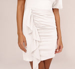 Puff Short Sleeve Sheath Dress With Ruffle Accent In Ivory 4