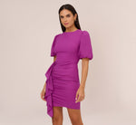 Puff Short Sleeve Sheath Dress With Ruffle Accent In Wild Orchid 3