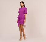 Puff Short Sleeve Sheath Dress With Ruffle Accent In Wild Orchid 2