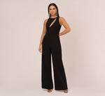 Knit Crepe Wide Leg Jumpsuit With Cutout Accent In Black 2