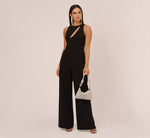 Knit Crepe Wide Leg Jumpsuit With Cutout Accent In Black 1