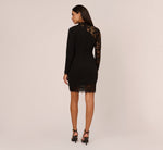 Lace And Crepe Mini Dress With Long Sleeves In Black 5
