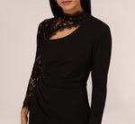 Lace And Crepe Mini Dress With Long Sleeves In Black 3