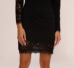 Lace And Crepe Mini Dress With Long Sleeves In Black 4